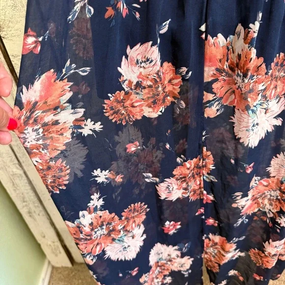 Floral Lace Dress Semi Sheer Skirt Built In Bra Size Medium Whimsy Boho Sundress - Picture 6 of 9